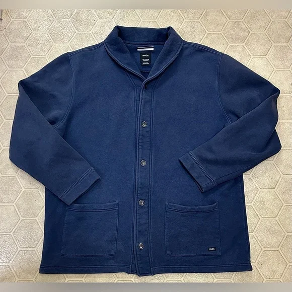 Men’s XXL RVCA Heavy Cotton Terry Shawl Collar Button Front Cardigan